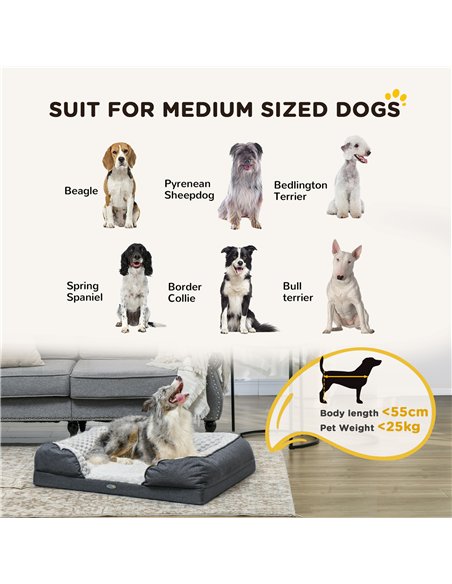 PawHut Calming Dog Bed Pet Mattress w/ Removable Cover, Anti-Slip Bottom, for Medium Dogs, 90L x 69W x 21Hcm - Charcoal Grey - pic 144374 | FastDaddyshop