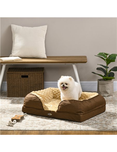 PawHut Calming Dog Bed Pet Mattress w/ Removable Cover, Anti-Slip Bottom, for Small Dogs, 70L x 50W x 18Hcm - Brown - pic 144381 | FastDaddyshop