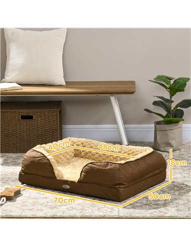 PawHut Calming Dog Bed Pet Mattress w/ Removable Cover, Anti-Slip Bottom, for Small Dogs, 70L x 50W x 18Hcm - Brown