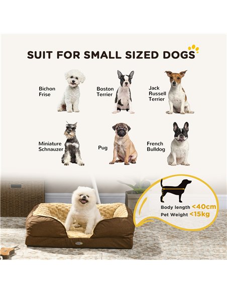 PawHut Calming Dog Bed Pet Mattress w/ Removable Cover, Anti-Slip Bottom, for Small Dogs, 70L x 50W x 18Hcm - Brown - pic 144383 | FastDaddyshop