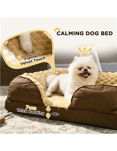 PawHut Calming Dog Bed Pet Mattress w/ Removable Cover, Anti-Slip Bottom, for Small Dogs, 70L x 50W x 18Hcm - Brown