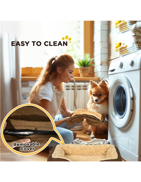 PawHut Calming Dog Bed Pet Mattress w/ Removable Cover, Anti-Slip Bottom, for Small Dogs, 70L x 50W x 18Hcm - Brown - pic 144387 | FastDaddyshop