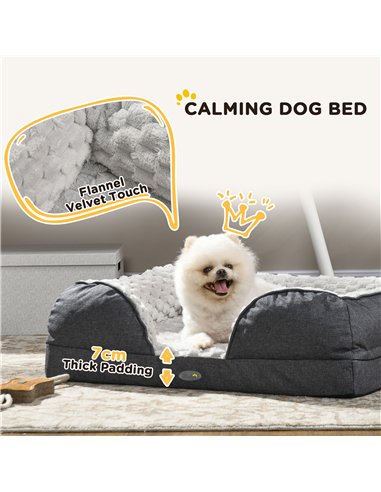 PawHut Calming Dog Bed Pet Mattress w/ Removable Cover, Anti-Slip Bottom, for Small Dogs, 70L x 50W x 18Hcm - Charcoal Grey