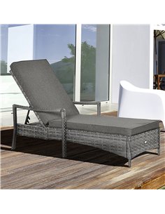 Outsunny Single Sun Lounger with 4-Level Adjustable Headrest, Mixed Grey 2