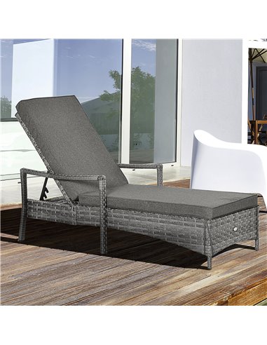 Outsunny Single Sun Lounger with 4-Level Adjustable Headrest, Mixed Grey