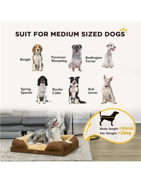PawHut Calming Dog Bed Pet Mattress w/ Removable Cover, Anti-Slip Bottom, for Medium Dogs, 90L x 69W x 21Hcm - Brown - pic 144401 | FastDaddyshop