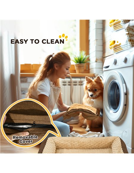 PawHut Calming Dog Bed Pet Mattress w/ Removable Cover, Anti-Slip Bottom, for Medium Dogs, 90L x 69W x 21Hcm - Brown - pic 144405 | FastDaddyshop