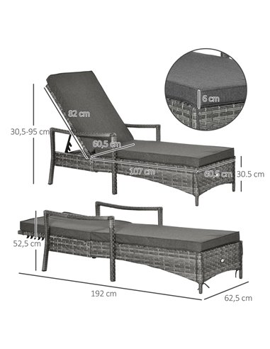 Outsunny Single Sun Lounger with 4-Level Adjustable Headrest, Mixed Grey