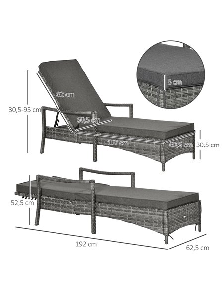 Outsunny Single Sun Lounger with 4-Level Adjustable Headrest, Mixed Grey - pic 14441 | FastDaddyshop