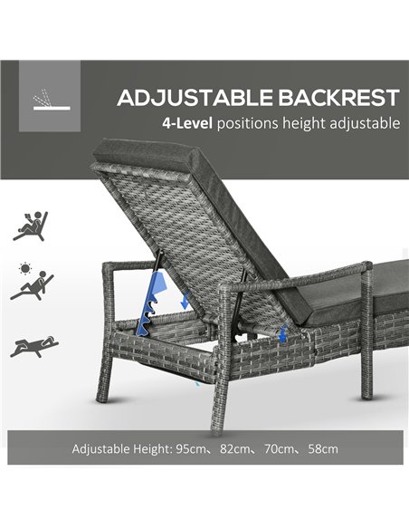 Outsunny Single Sun Lounger with 4-Level Adjustable Headrest, Mixed Grey - pic 14442 | FastDaddyshop