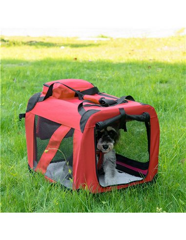 PawHut Foldable Pet Carrier for Small and Miniature Dogs, Portable Cat Carrier Soft Side Pet Travel Crate with Removable Mat, St