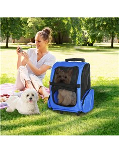 PawHut Pet Travel Backpack Bag Cat Puppy Dog Carrier w/ Trolley and Telescopic Handle Portable Stroller Wheel Luggage Bag (Blue) 2