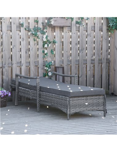Outsunny Single Sun Lounger with 4-Level Adjustable Headrest, Mixed Grey