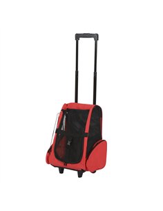 PawHut Pet Travel Backpack Bag Cat Puppy Dog Carrier w/ Trolley and Telescopic Handle Portable Stroller Wheel Luggage Bag (Red)