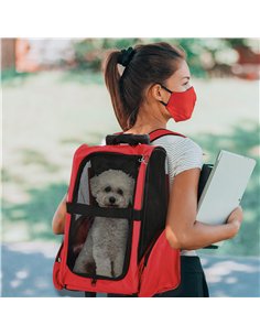 PawHut Pet Travel Backpack Bag Cat Puppy Dog Carrier w/ Trolley and Telescopic Handle Portable Stroller Wheel Luggage Bag (Red) 2