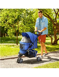 PawHut Dog Stroller, 3 Wheels Foldable Cat Dog Pram with Cup Holder, Storage Basket, Pet Stroller for Small Miniature Dogs, Blue 2
