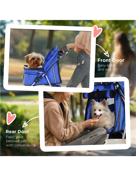PawHut Dog Stroller, 3 Wheels Foldable Cat Dog Pram with Cup Holder, Storage Basket, Pet Stroller for Small Miniature Dogs, Blue - pic 144467 | FastDaddyshop