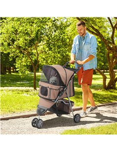 PawHut Dog Stroller, 3 Wheels Foldable Cat Dog Pram with Cup Holder, Storage Basket, Pet Stroller for Small Miniature Dogs, Brow 2