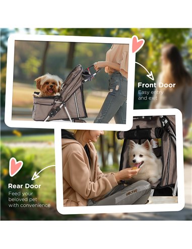 PawHut Dog Stroller, 3 Wheels Foldable Cat Dog Pram with Cup Holder, Storage Basket, Pet Stroller for Small Miniature Dogs, Brow