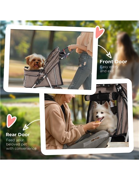 PawHut Dog Stroller, 3 Wheels Foldable Cat Dog Pram with Cup Holder, Storage Basket, Pet Stroller for Small Miniature Dogs, Brow - pic 144476 | FastDaddyshop