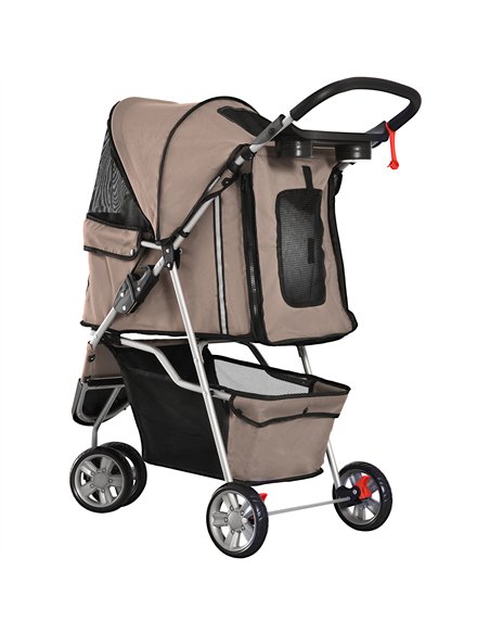 PawHut Dog Stroller, 3 Wheels Foldable Cat Dog Pram with Cup Holder, Storage Basket, Pet Stroller for Small Miniature Dogs, Brow - pic 144478 | FastDaddyshop