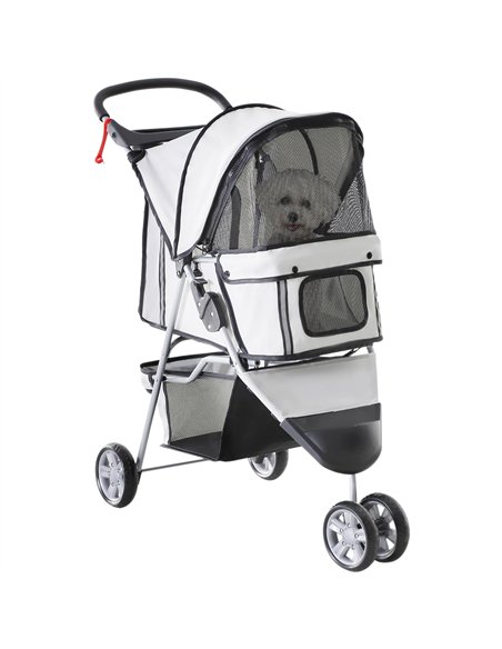 PawHut Dog Stroller, 3 Wheels Foldable Cat Dog Pram with Cup Holder, Storage Basket, Pet Stroller for Small Miniature Dogs, Grey - pic 144479 | FastDaddyshop
