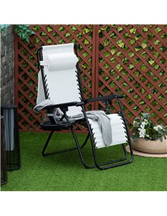 Outsunny Garden Folding Sun Lounger, Reclining Seat with Cup Holder & Canopy Shade, White 2