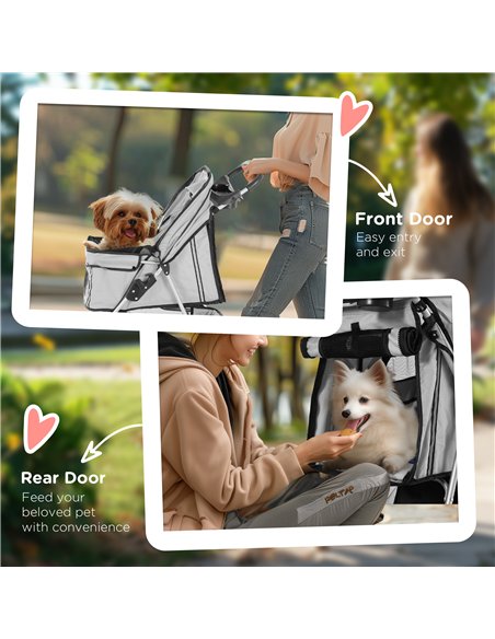 PawHut Dog Stroller, 3 Wheels Foldable Cat Dog Pram with Cup Holder, Storage Basket, Pet Stroller for Small Miniature Dogs, Grey - pic 144485 | FastDaddyshop