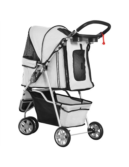 PawHut Dog Stroller, 3 Wheels Foldable Cat Dog Pram with Cup Holder, Storage Basket, Pet Stroller for Small Miniature Dogs, Grey - pic 144487 | FastDaddyshop