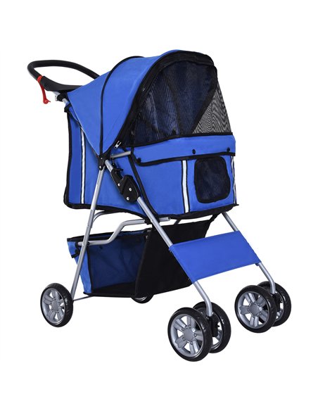 PawHut Pet Stroller for Small Miniature Dogs Cats Foldable Travel Carriage with Wheels Zipper Entry Cup Holder Storage Basket Bl - pic 144488 | FastDaddyshop