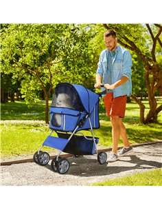 PawHut Pet Stroller for Small Miniature Dogs Cats Foldable Travel Carriage with Wheels Zipper Entry Cup Holder Storage Basket Bl 2