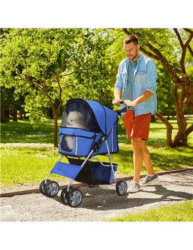 PawHut Pet Stroller for Small Miniature Dogs Cats Foldable Travel Carriage with Wheels Zipper Entry Cup Holder Storage Basket Bl