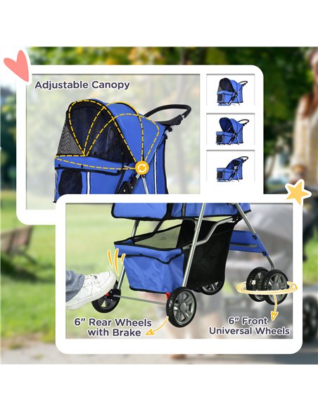 PawHut Pet Stroller for Small Miniature Dogs Cats Foldable Travel Carriage with Wheels Zipper Entry Cup Holder Storage Basket Bl - pic 144493 | FastDaddyshop