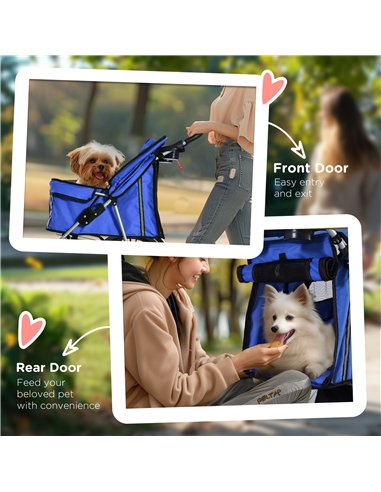 PawHut Pet Stroller for Small Miniature Dogs Cats Foldable Travel Carriage with Wheels Zipper Entry Cup Holder Storage Basket Bl
