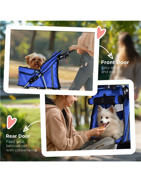 PawHut Pet Stroller for Small Miniature Dogs Cats Foldable Travel Carriage with Wheels Zipper Entry Cup Holder Storage Basket Bl - pic 144494 | FastDaddyshop