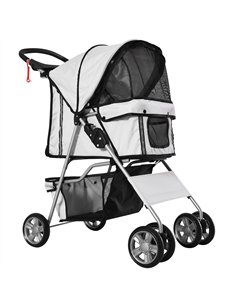 PawHut Pet Stroller for Small Miniature Dogs Cats Foldable Travel Carriage with Wheels Zipper Entry Cup Holder Storage Basket Gr