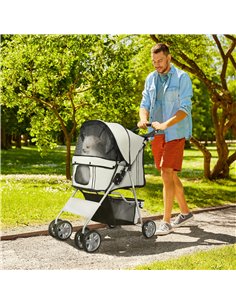 PawHut Pet Stroller for Small Miniature Dogs Cats Foldable Travel Carriage with Wheels Zipper Entry Cup Holder Storage Basket Gr 2