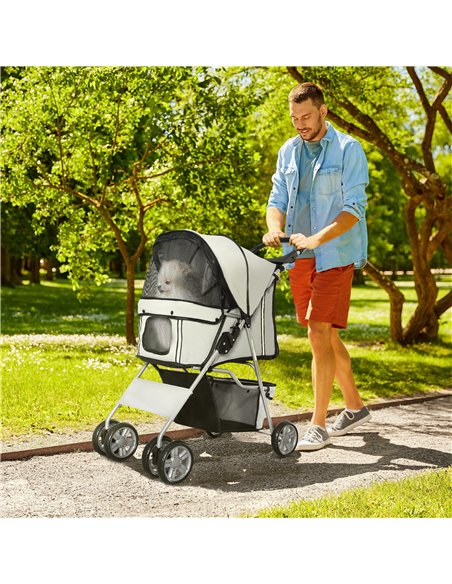 PawHut Pet Stroller for Small Miniature Dogs Cats Foldable Travel Carriage with Wheels Zipper Entry Cup Holder Storage Basket Gr - pic 144498 | FastDaddyshop