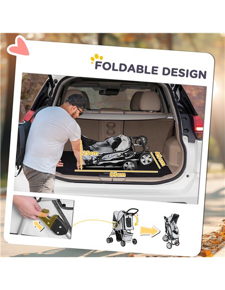 PawHut Pet Stroller for Small Miniature Dogs Cats Foldable Travel Carriage with Wheels Zipper Entry Cup Holder Storage Basket Gr - pic 144501 | FastDaddyshop