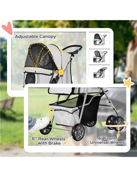 PawHut Pet Stroller for Small Miniature Dogs Cats Foldable Travel Carriage with Wheels Zipper Entry Cup Holder Storage Basket Gr - pic 144502 | FastDaddyshop