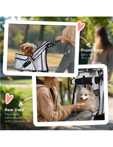 PawHut Pet Stroller for Small Miniature Dogs Cats Foldable Travel Carriage with Wheels Zipper Entry Cup Holder Storage Basket Gr