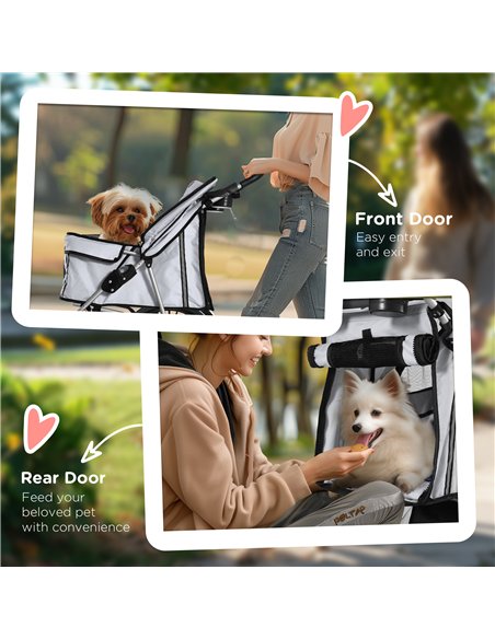 PawHut Pet Stroller for Small Miniature Dogs Cats Foldable Travel Carriage with Wheels Zipper Entry Cup Holder Storage Basket Gr - pic 144503 | FastDaddyshop