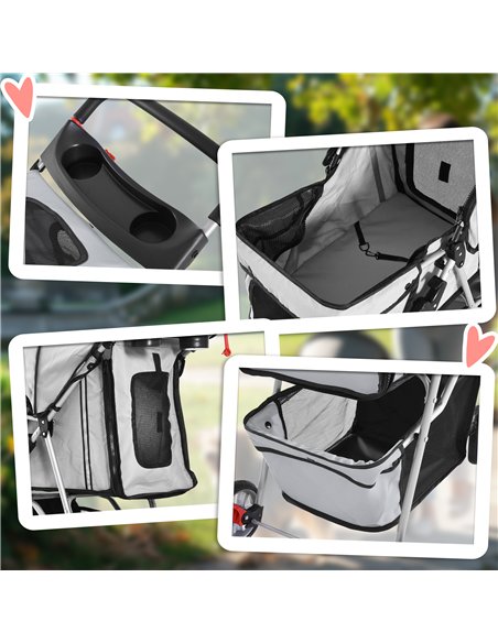 PawHut Pet Stroller for Small Miniature Dogs Cats Foldable Travel Carriage with Wheels Zipper Entry Cup Holder Storage Basket Gr - pic 144504 | FastDaddyshop