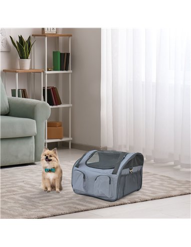 PawHut Pet Carrier Folding Bag Car Seat Cat Dog Puppy Kennel Portable Travel Cage Tote Case Mesh Holder House Grey