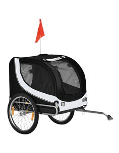 PawHut Steel Dog Bike Trailer Pet Cart Carrier for Bicycle Kit Water Resistant with Hitch Coupler Travel White and Black