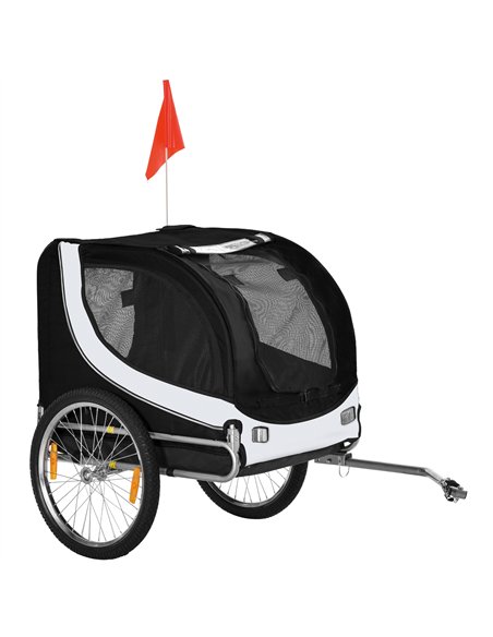 PawHut Steel Dog Bike Trailer Pet Cart Carrier for Bicycle Kit Water Resistant with Hitch Coupler Travel White and Black - pic 144515 | FastDaddyshop