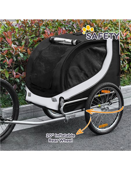 PawHut Steel Dog Bike Trailer Pet Cart Carrier for Bicycle Kit Water Resistant with Hitch Coupler Travel White and Black - pic 144521 | FastDaddyshop