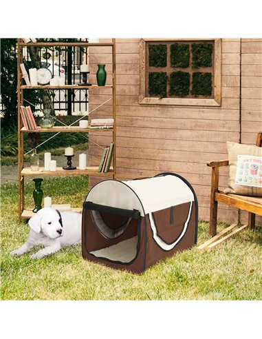 Pawhut Folding Fabric Soft Pet Crate, 46Lx36Wx41H cm - Brown