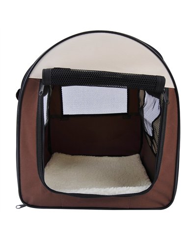 Pawhut Folding Fabric Soft Pet Crate, 46Lx36Wx41H cm - Brown