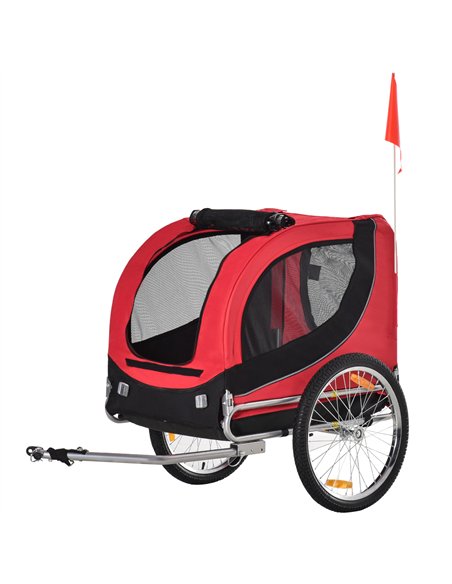 PawHut Steel Dog Bike Trailer Pet Cart Carrier for Bicycle Kit Water Resistant with Hitch Coupler Travel Black and Red - pic 144533 | FastDaddyshop